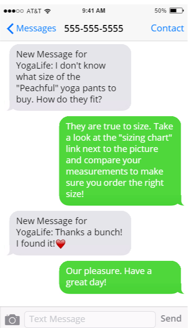 Right at your fingertips. Selling more yoga pants with Message Mate