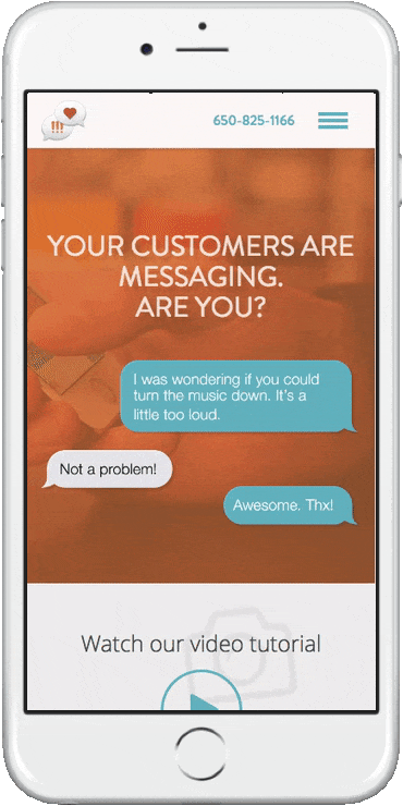 gif description: When customers tap the number on the Message Mate widget, their native messaging app opens. So easy!